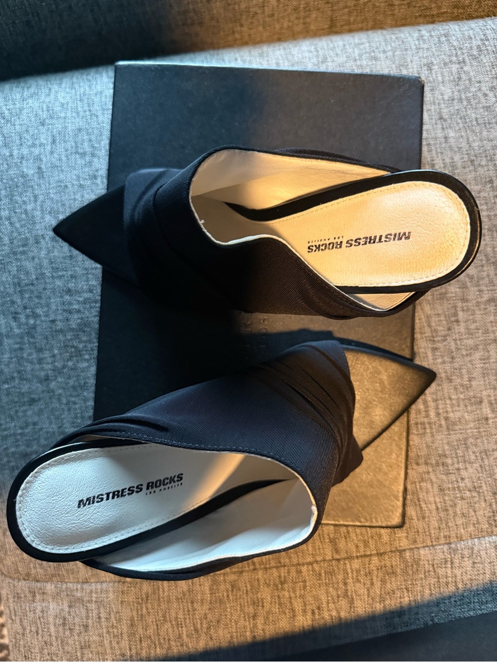 Mistress Rocks Black Pointed Slip-On Heels